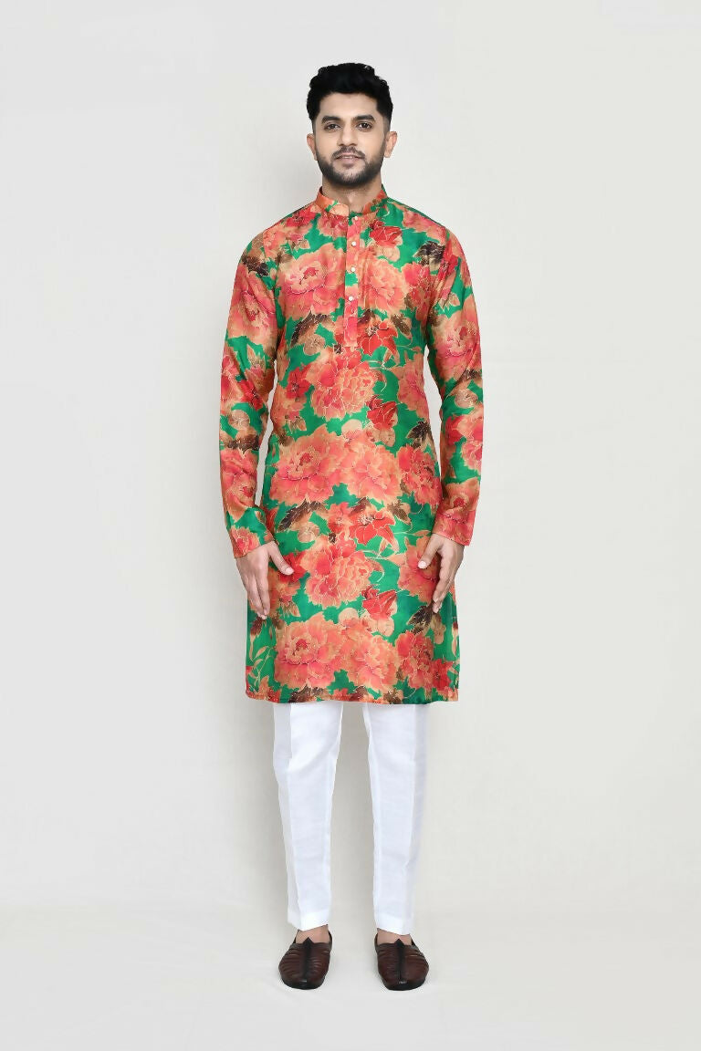 Green Modal Silk Kurta Set with Straight Fit Pant