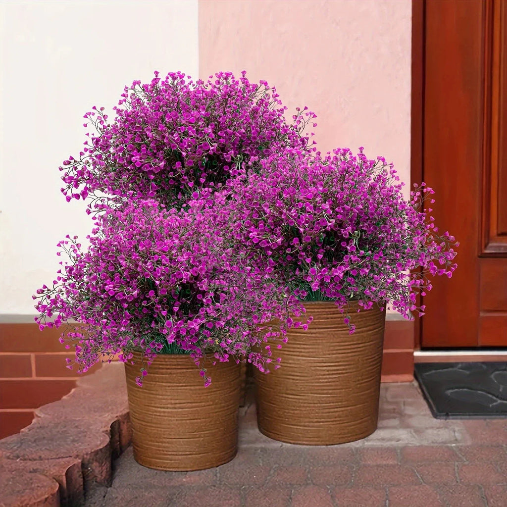 12 Bunches Outdoor Artificial Flowers UV Resistant Plastic Shrubs Decorative Plants for Garden Edging Window Boxes Fake Greene