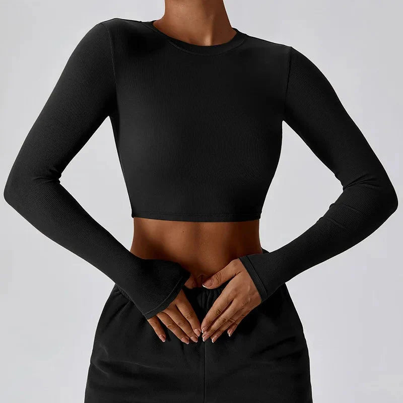 Women's Slim Fit Long Sleeve Yoga Crop Top for Athletic Training