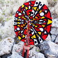 Zakia African Print Folding Hand Fan with Leather Handles