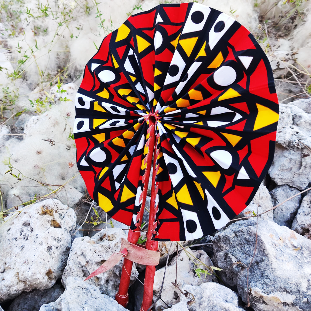 Zakia African Print Folding Hand Fan with Leather Handles