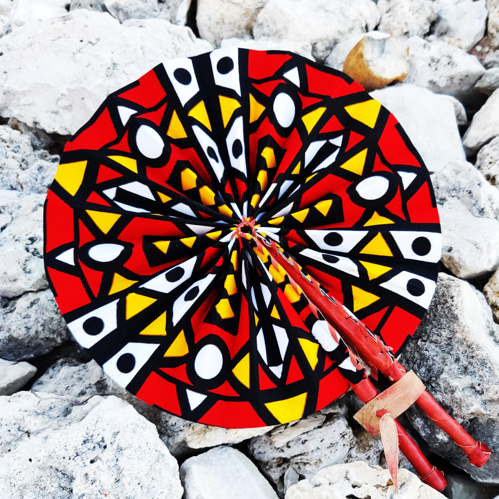 Zakia African Print Folding Hand Fan with Leather Handles