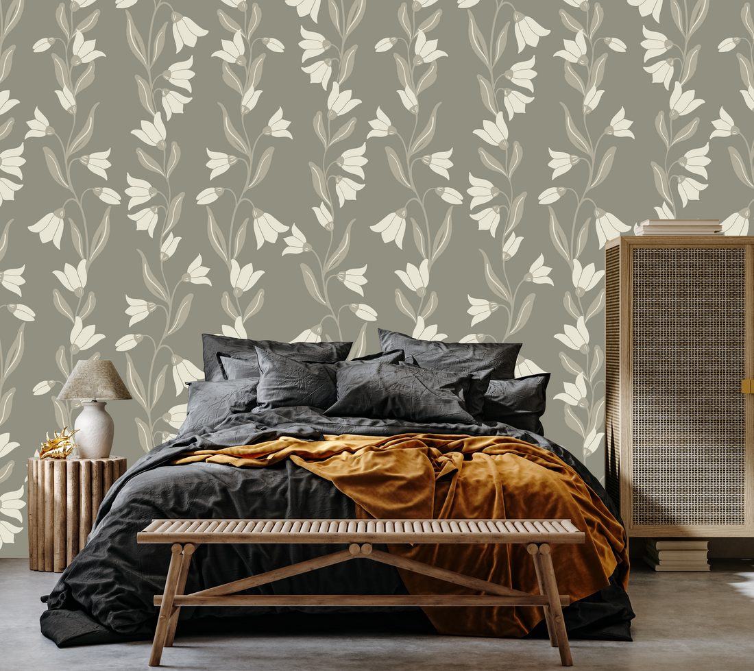 Agatha Floral Botanical Wallpaper - Sage-Green & Off-White