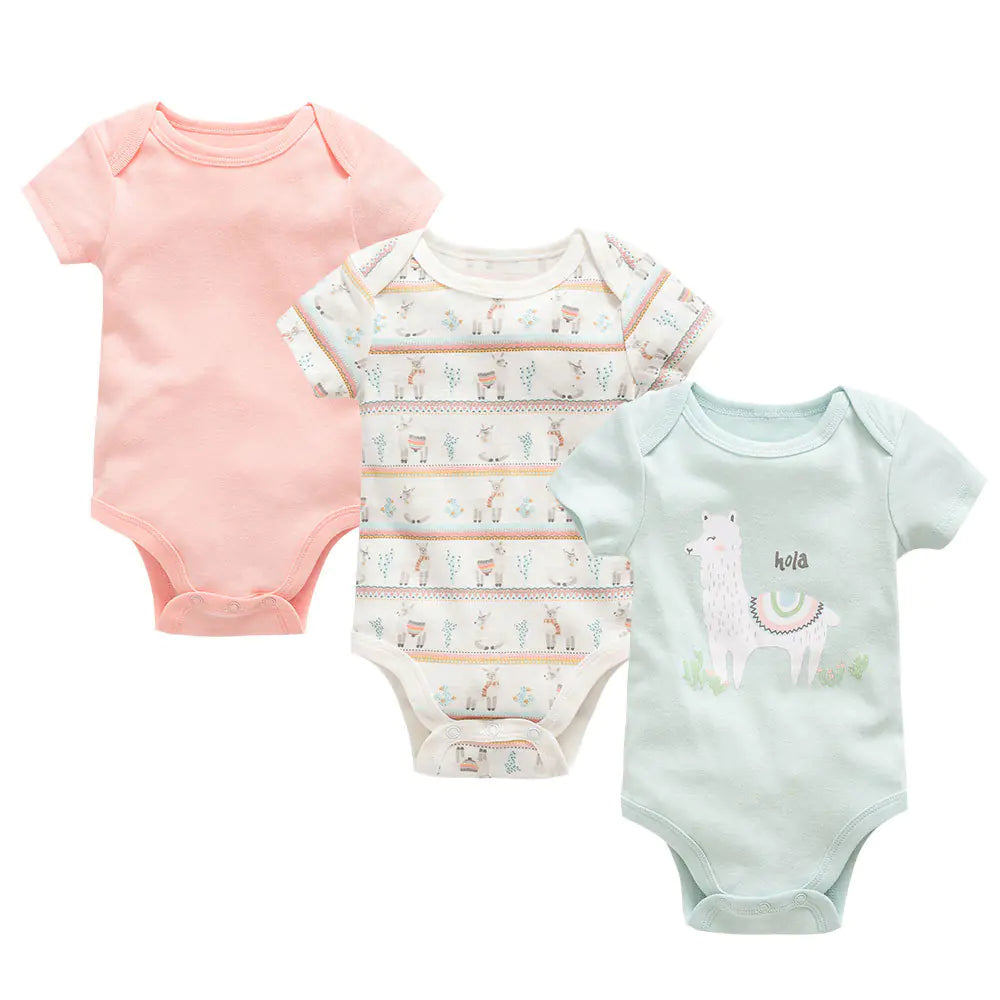 3-Piece Baby Bodysuit Set - Cotton Short Sleeve Outfit