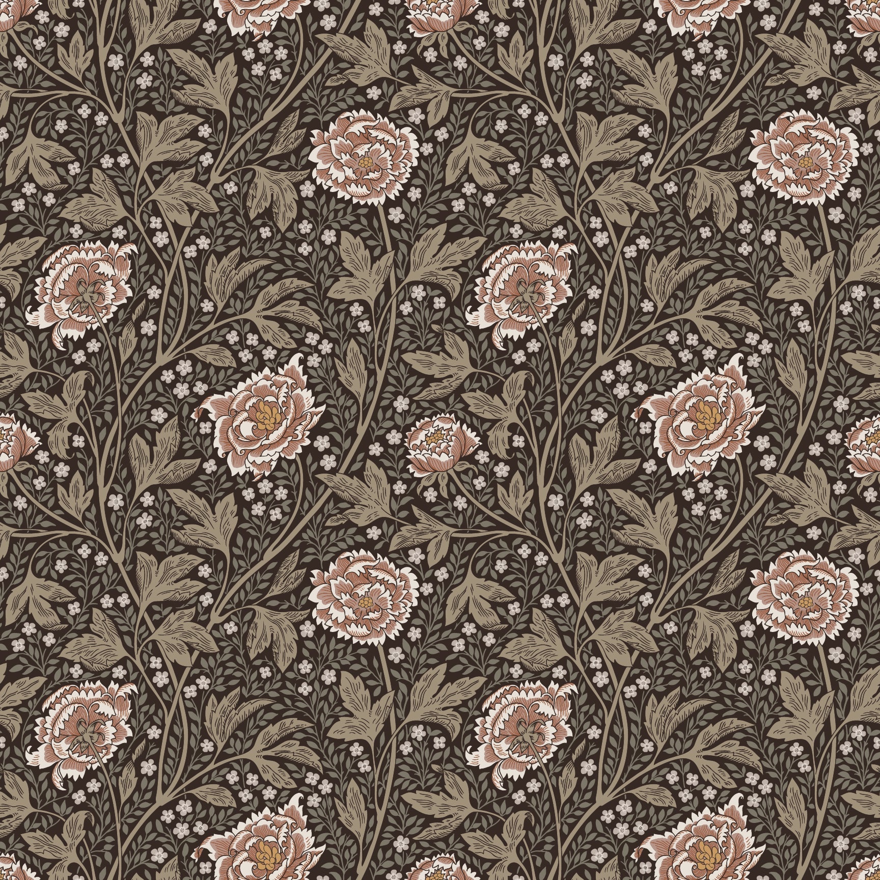 Agnes Floral Wallpaper in Beige and Brown Traditional Cottagecore