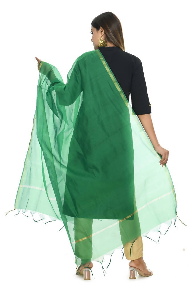 Green Banarsi Chanderi Dupatta with Piping Accent