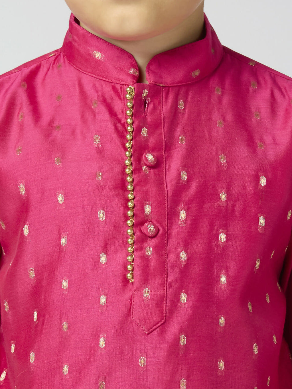 Kids Rani Pink Chanderi Kurta and Pyjama Set with Butta Work