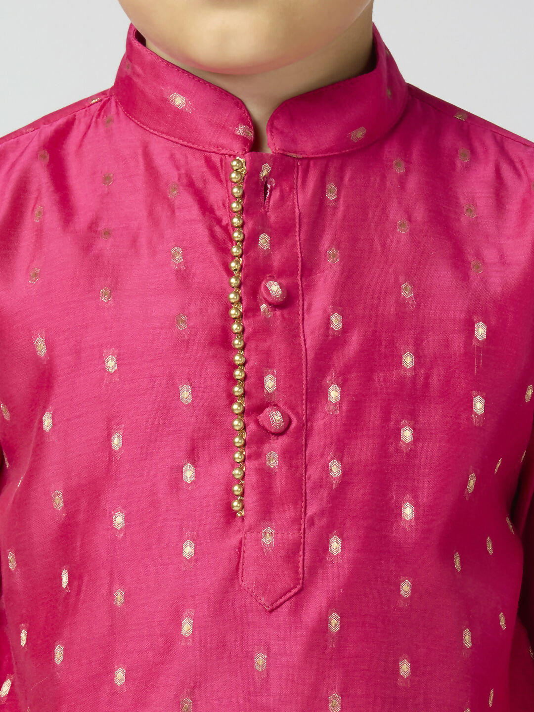 Kids Rani Pink Chanderi Kurta and Pyjama Set with Butta Work