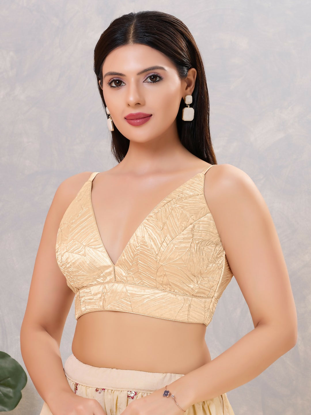 Light-Gold satin blend stitched blouse