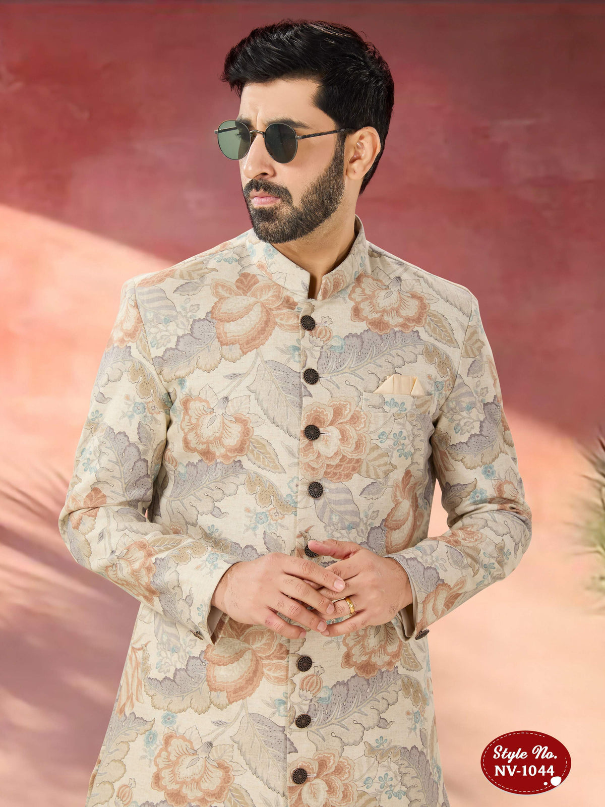 Men's Beige Multi-Colour Suede Velvet Self-Design Kurta Set