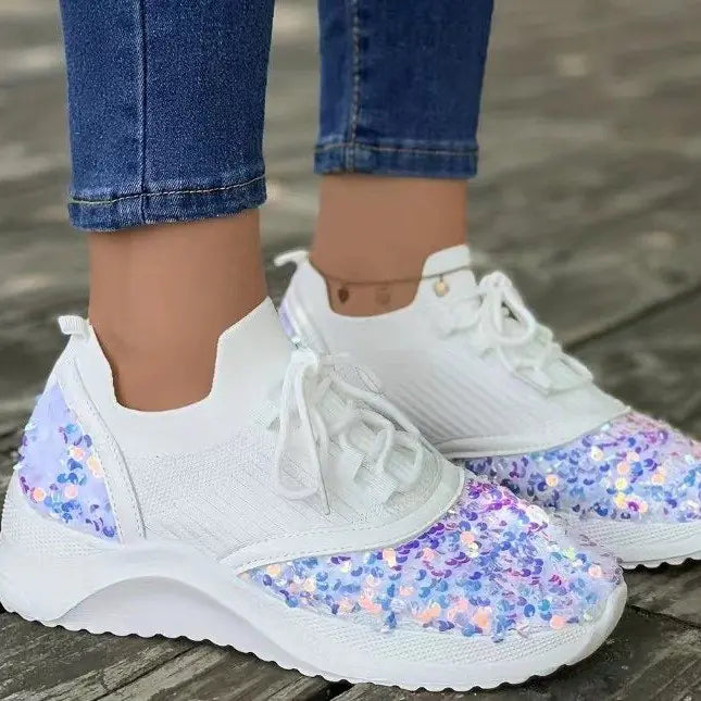 Women Breathable Sequin Knit Sneakers for Daily Comfort - Image 26