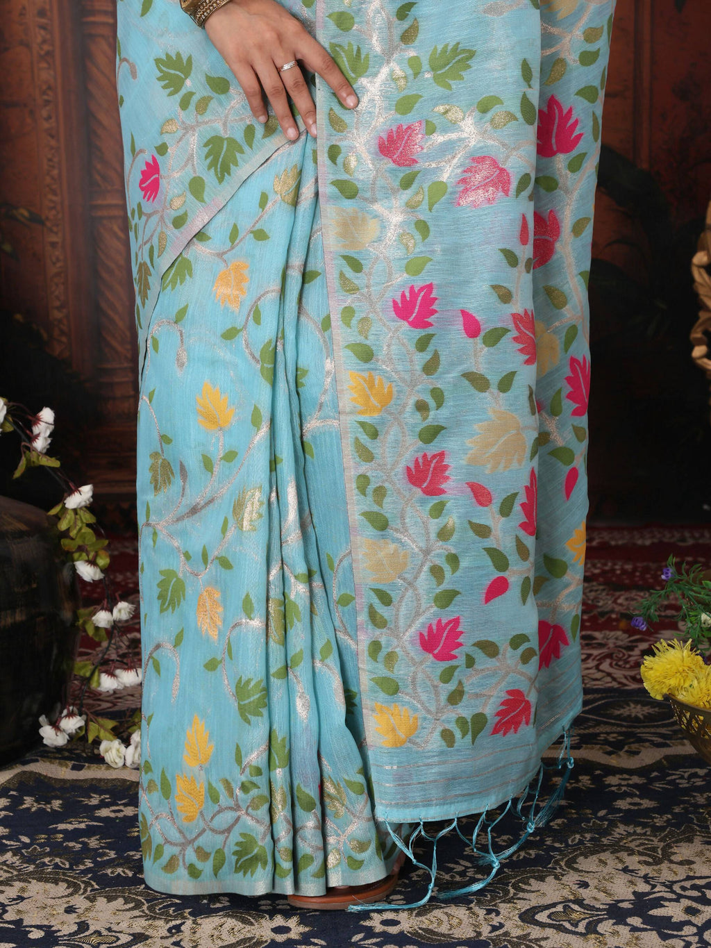 Shree Shyam Fashion Linen Cotton Sky Blue Saree