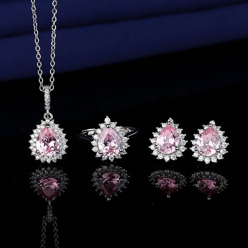 Gemstone Crown Necklace Set with Earrings & Ring