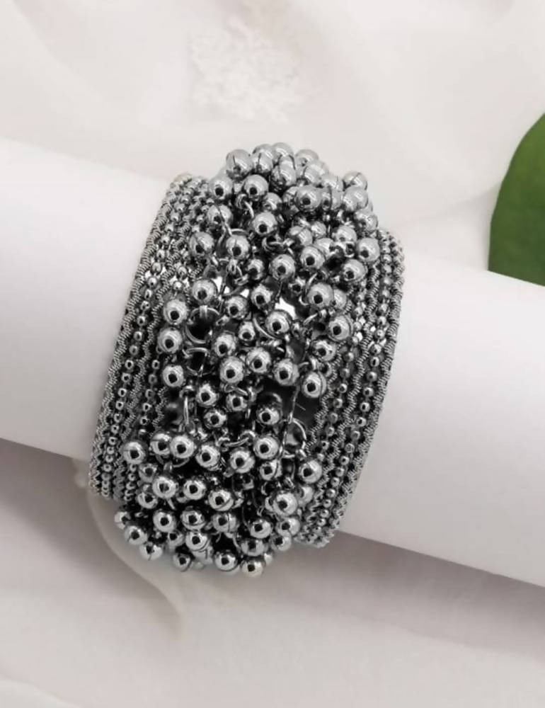 Oxidised Silver Plated Openable Bracelet with Ghungroo Detail