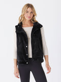 Women's Kelsey Sherpa Vest in black with snap-button closure and collared neckline.