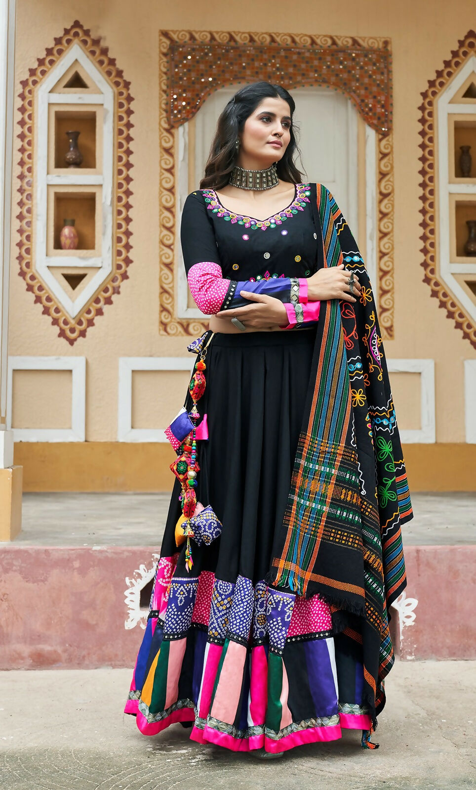 Black Viscose Rayon Designer Lehenga Choli for Navratri Festive