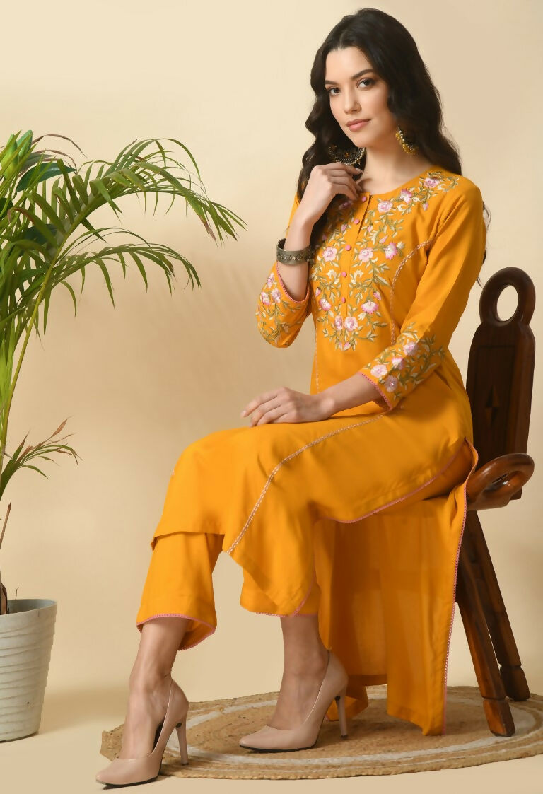 Yellow Cotton Rayon Kurta Set - Bright 2-Piece Ethnic Suit