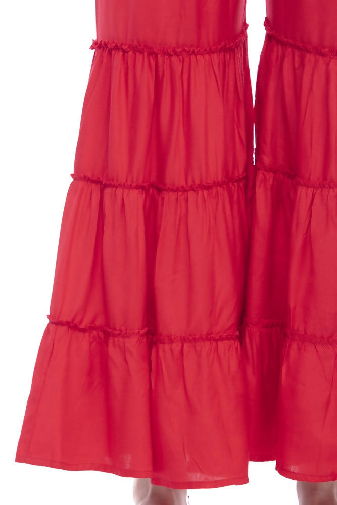 Women's Red Rayon Cotton Solid Palazzo Pants - Breathable Fit