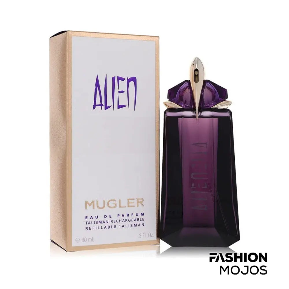 Thierry Mugler Alien perfume bottle featuring a deep purple, jewel-inspired design.
