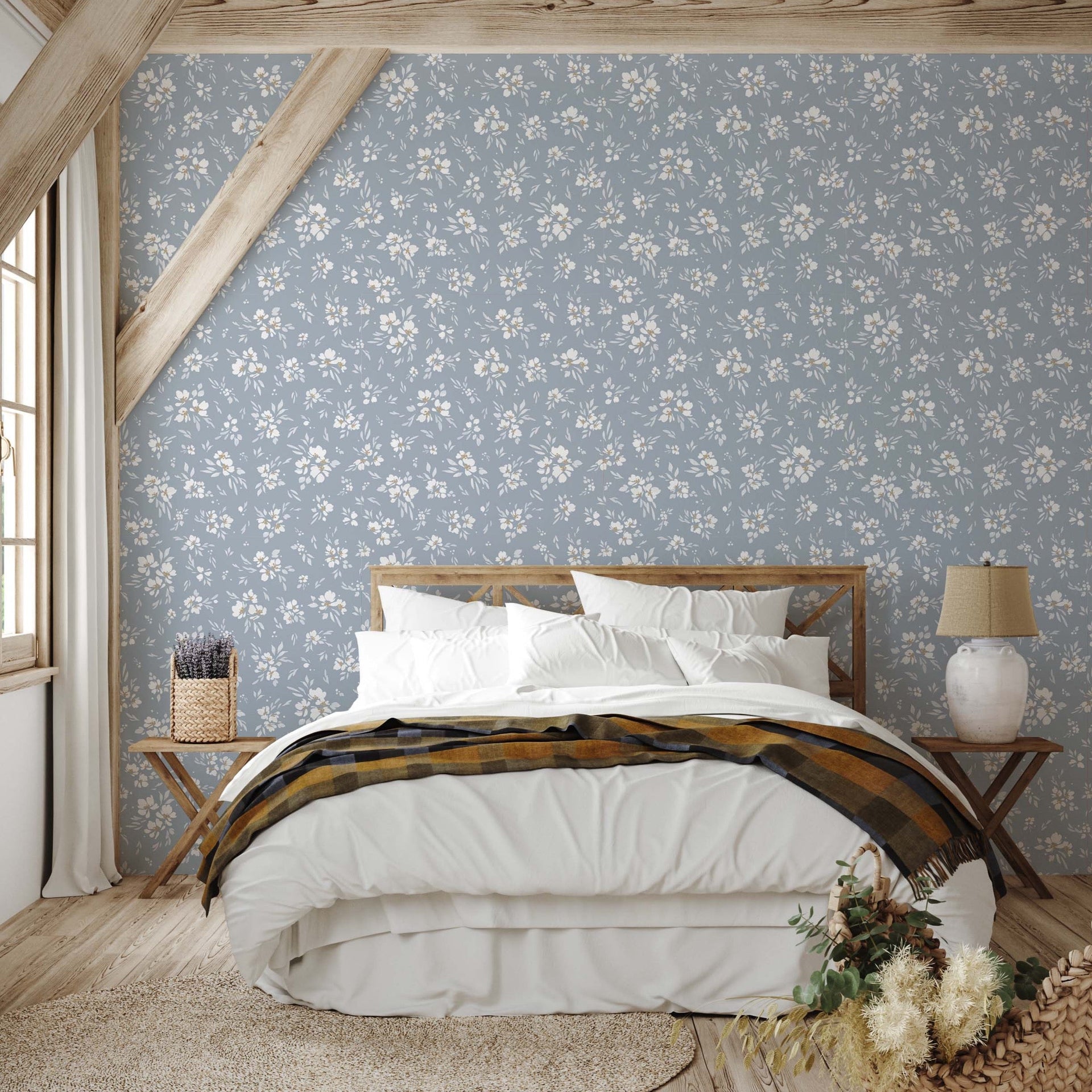 Alina Floral Removable Wallpaper in Dusty Rose and Sage Green
