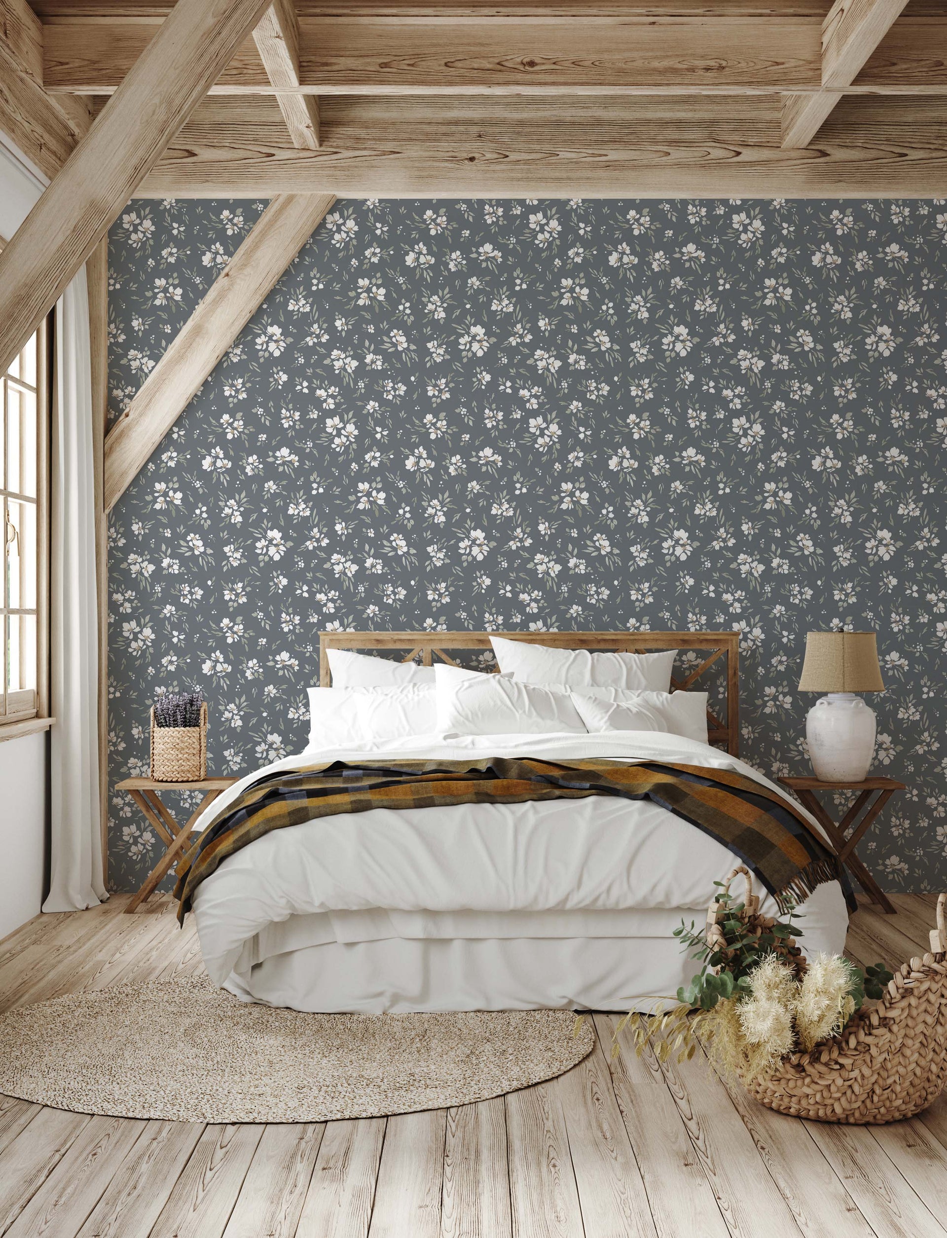 Alina Floral Removable Wallpaper in Dusty Rose and Sage Green