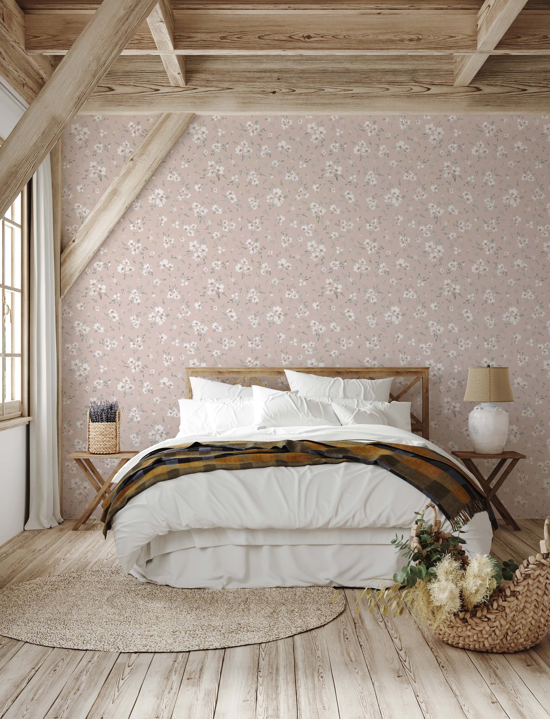Alina Floral Removable Wallpaper in Dusty Rose and Sage Green
