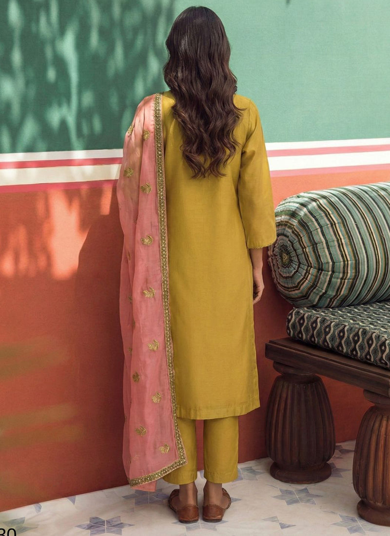 Yellow Organza Fancy Zari Party Wear Suit with Gota Patti