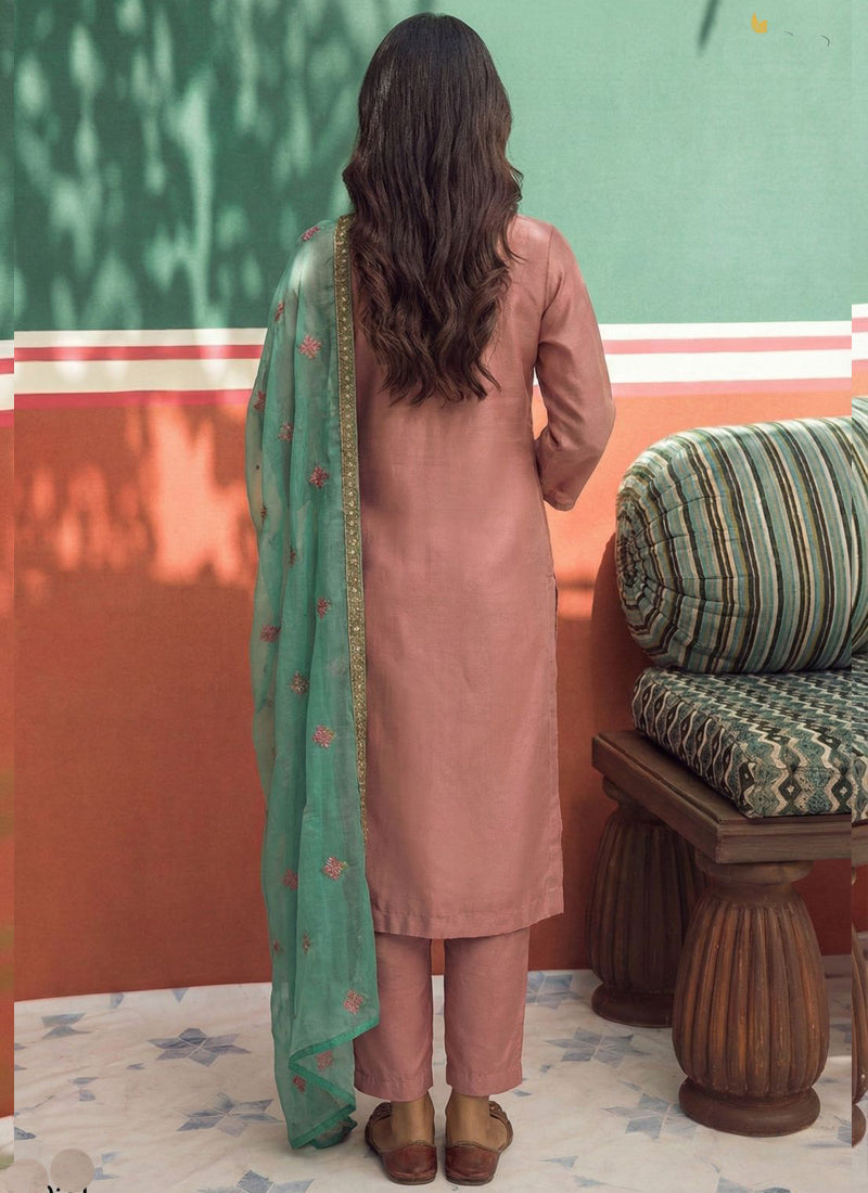 Peach Organza Party Wear Suit with Gota Patti and Embroidery