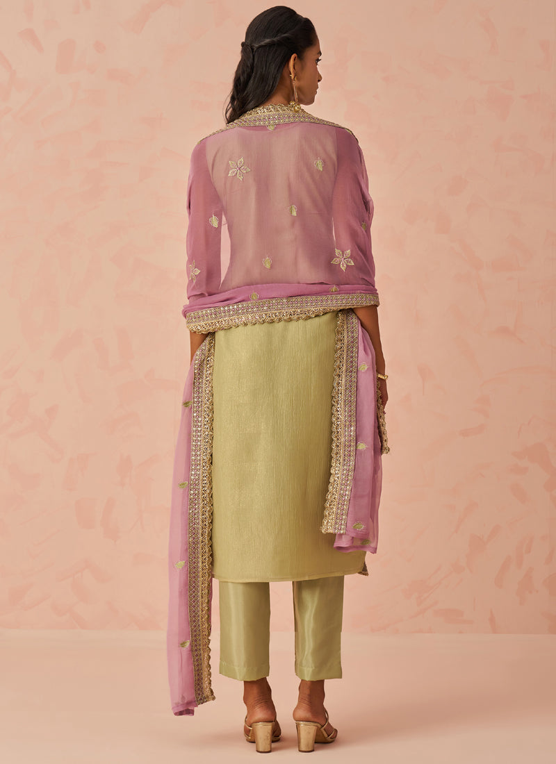 Gold Fancy Crush Embroidered Salwar Suit Set