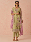 Luxurious gold fancy crush A-line kurta with intricate embroidery and matching dupatta.