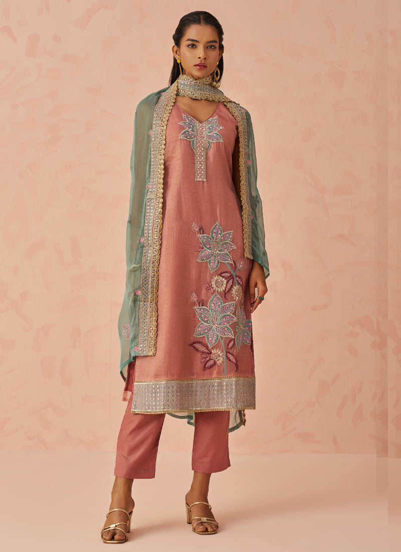 Peach Crush Embroidered Salwar Suit for Festive Wear