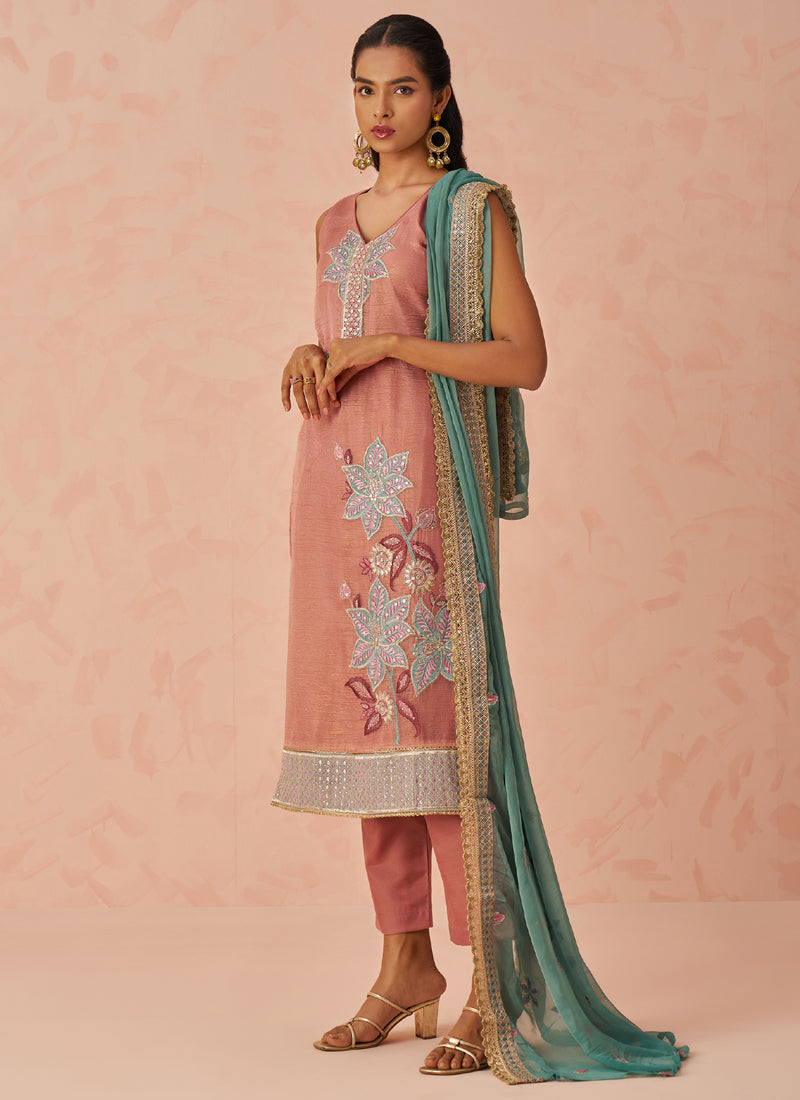 Peach Crush Embroidered Salwar Suit for Festive Wear