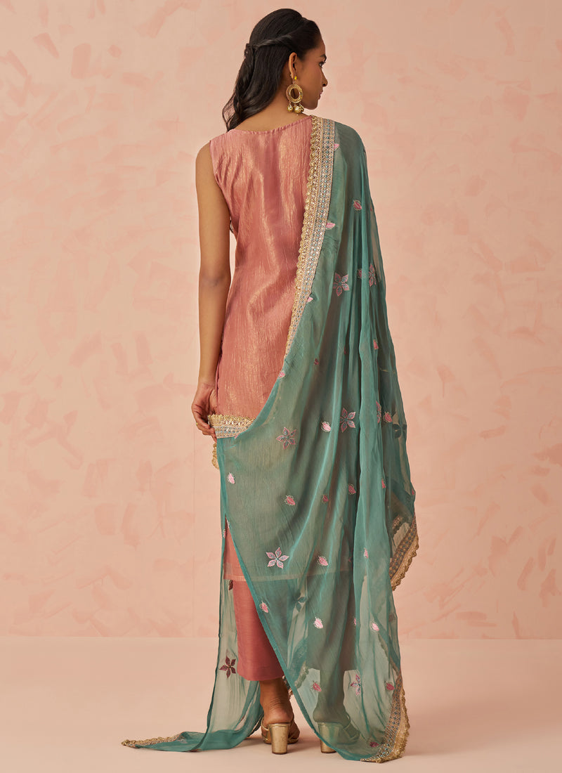Peach Crush Embroidered Salwar Suit for Festive Wear