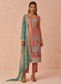 Peach crush fabric embroidered salwar suit