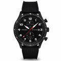 Vincero Collective The Altitude pilot watch in matte black finish with red accents on a neutral background