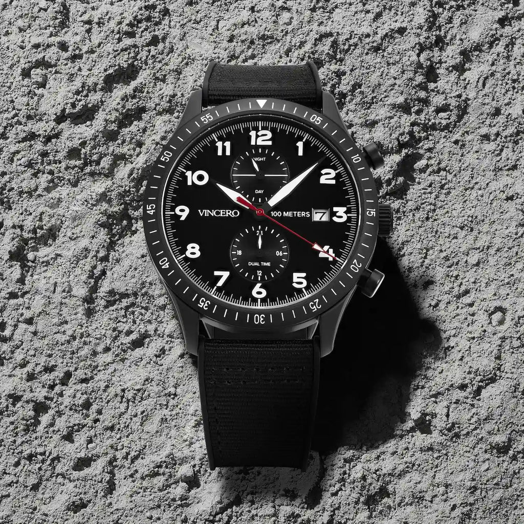 Altitude Pilot Watch - Matte Black and Red Dual Time Zone Watch