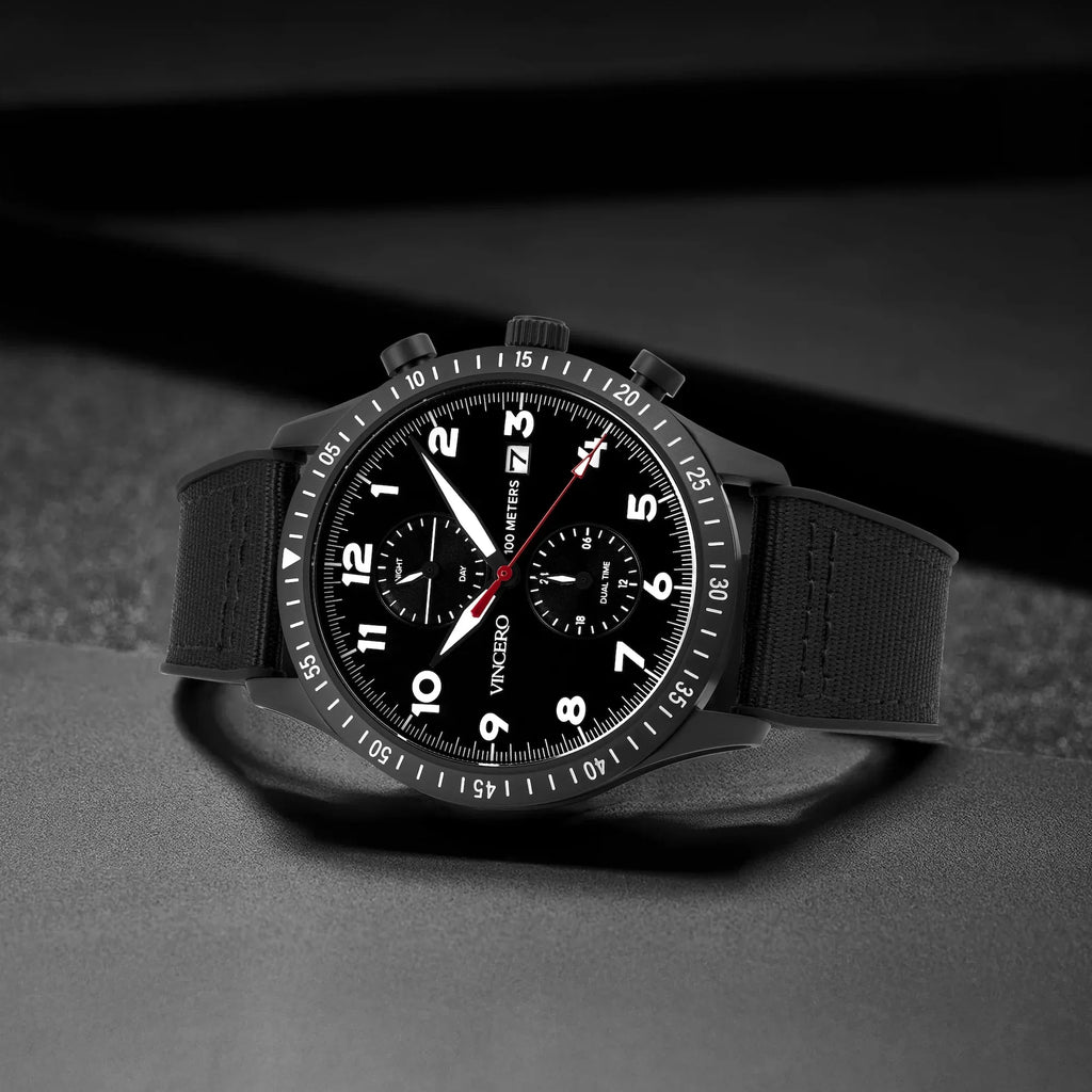 Altitude Pilot Watch - Matte Black and Red Dual Time Zone Watch