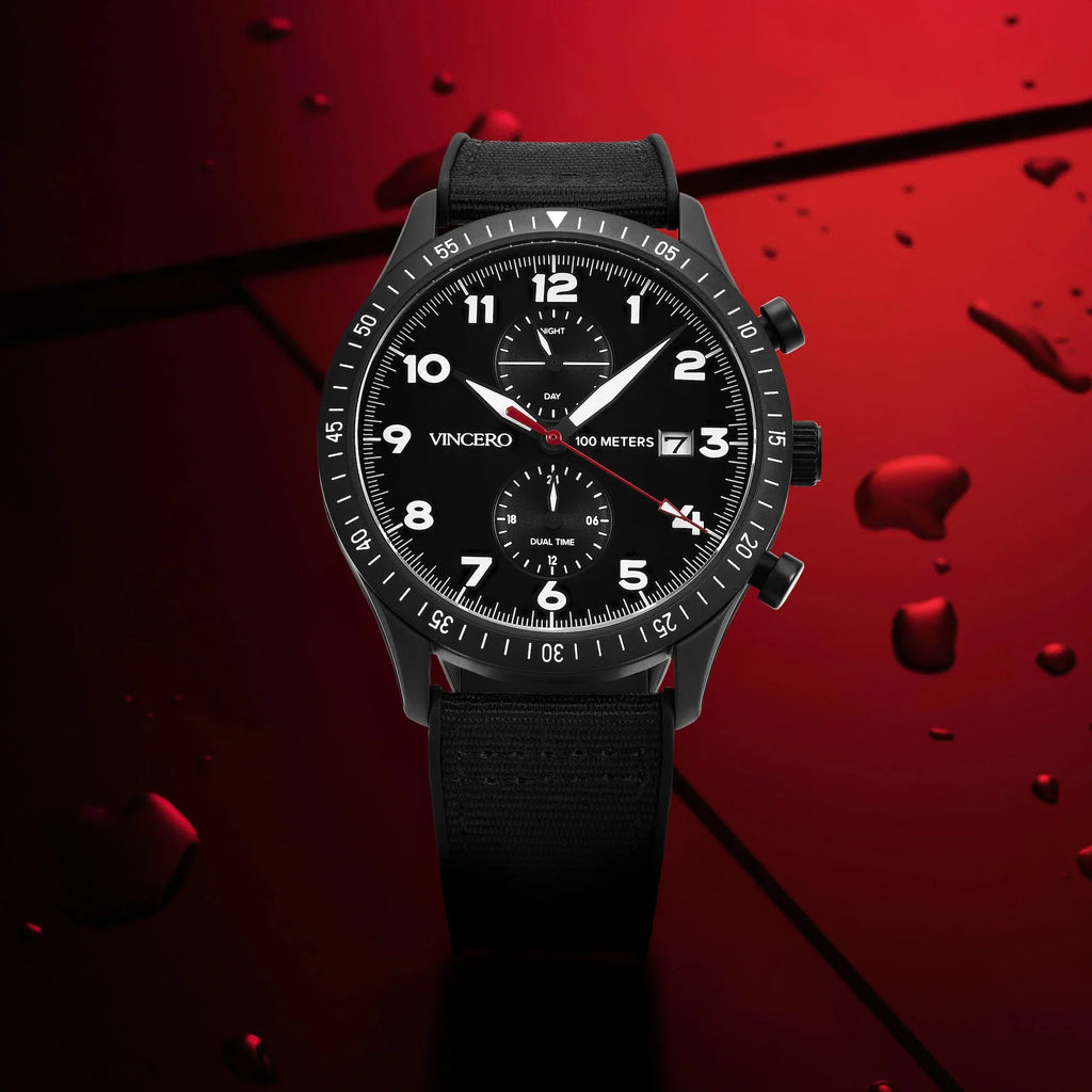 Altitude Pilot Watch - Matte Black and Red Dual Time Zone Watch