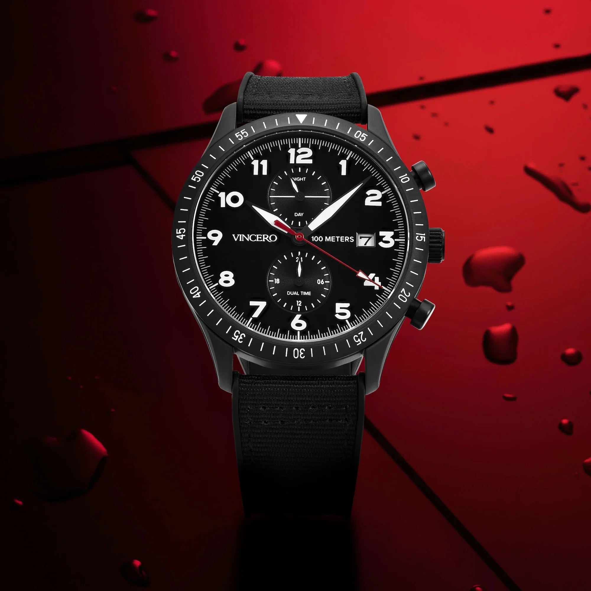 Altitude Pilot Watch - Matte Black and Red Dual Time Zone Watch