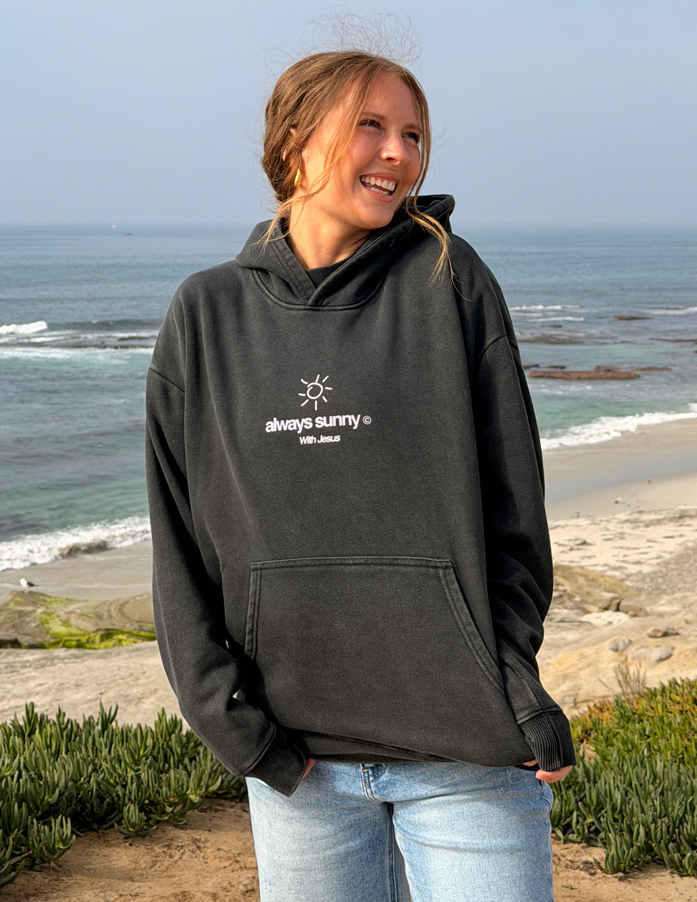 Always Sunny With Jesus Unisex Hoodie - Black Religious Graphic