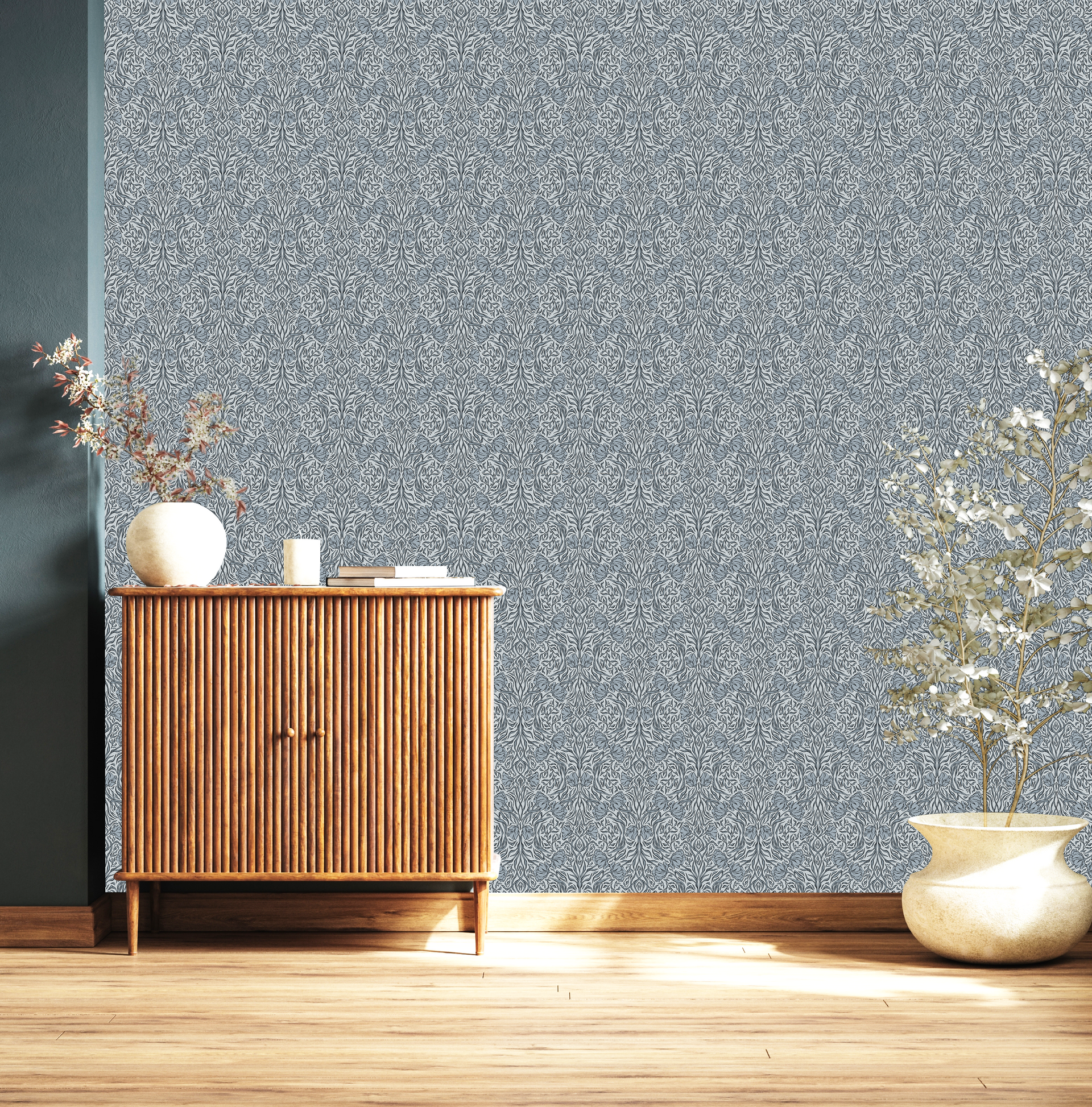 Amberly Floral Wallpaper: Traditional Botanical Green & Cream