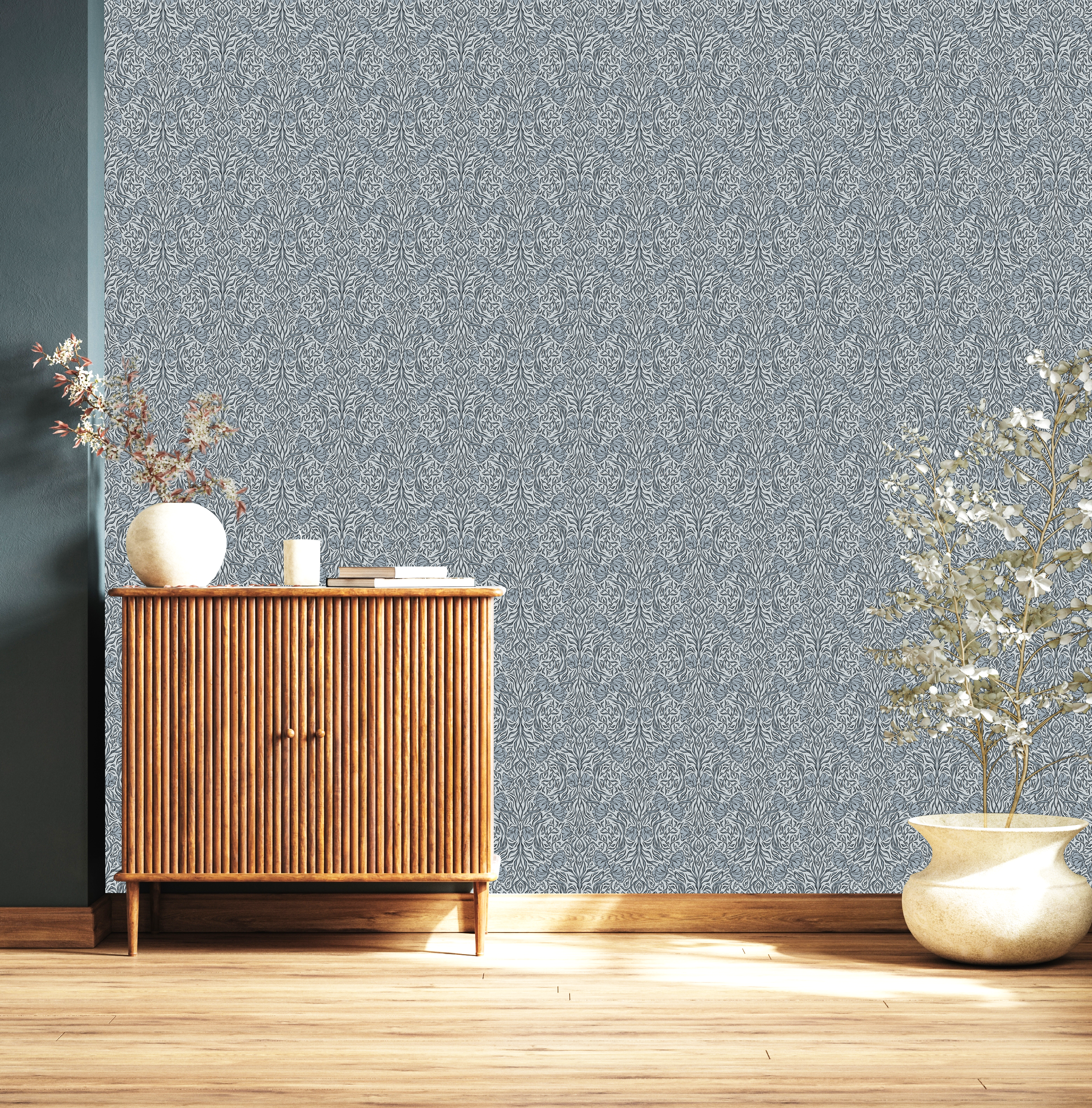 Amberly Floral Wallpaper: Traditional Botanical Green & Cream