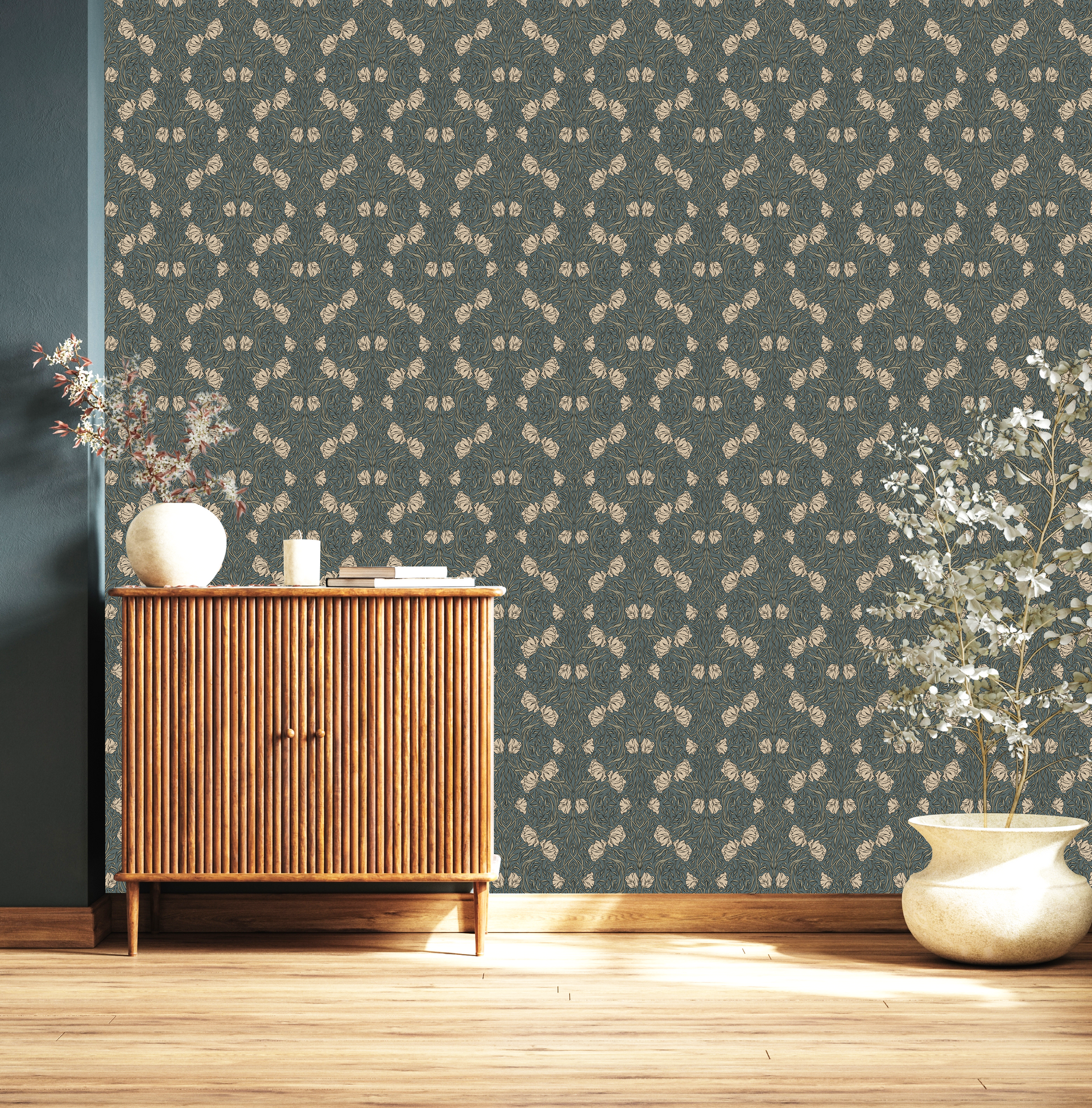 Amberly Floral Wallpaper: Traditional Botanical Green & Cream