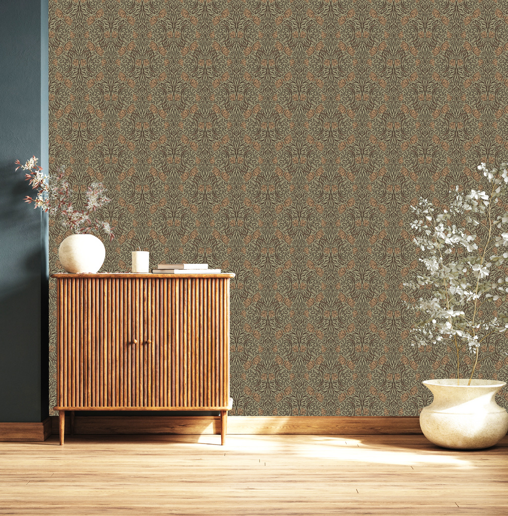 Amberly Floral Wallpaper: Traditional Botanical Green & Cream