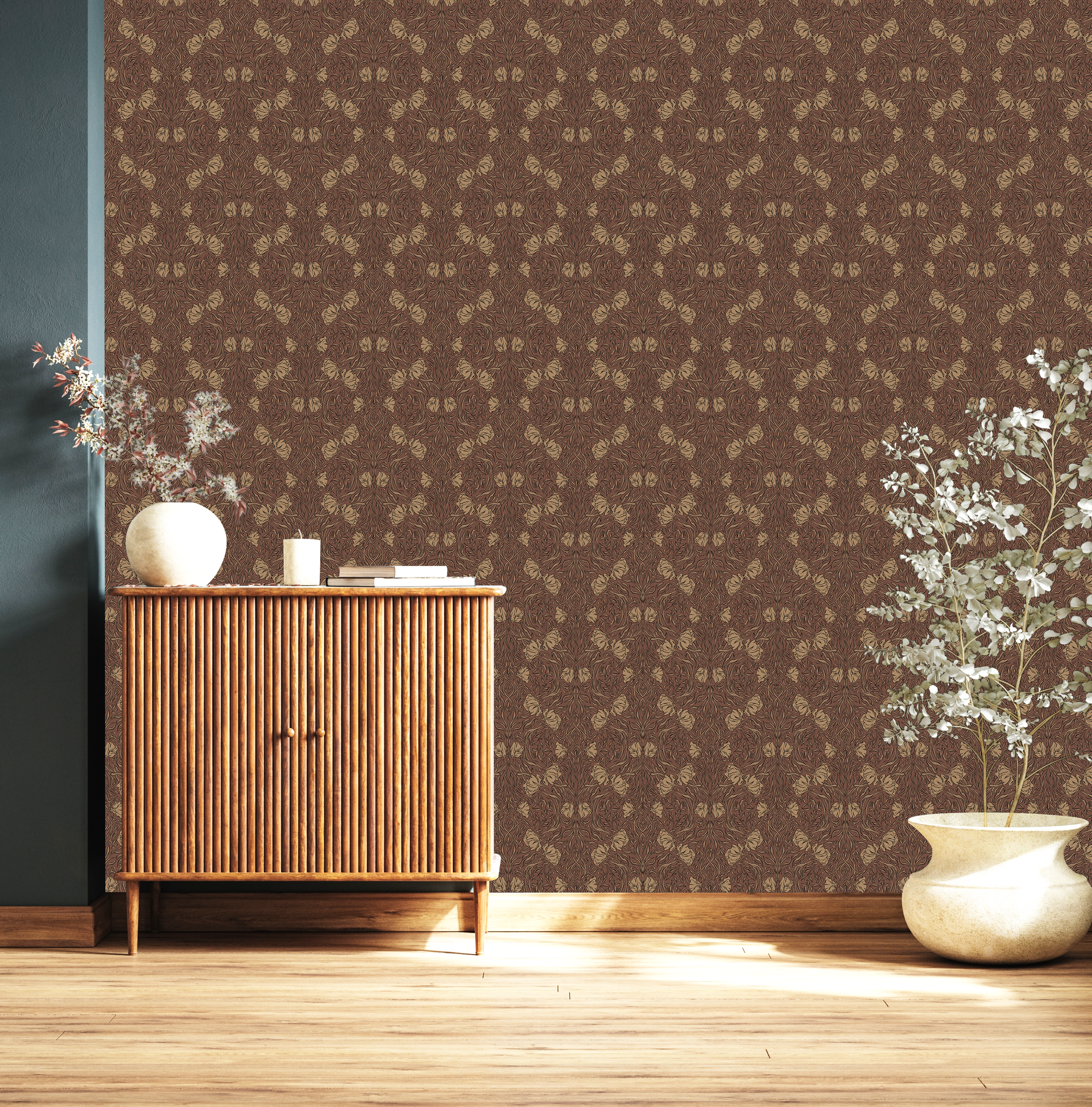 Amberly Floral Wallpaper: Traditional Botanical Green & Cream