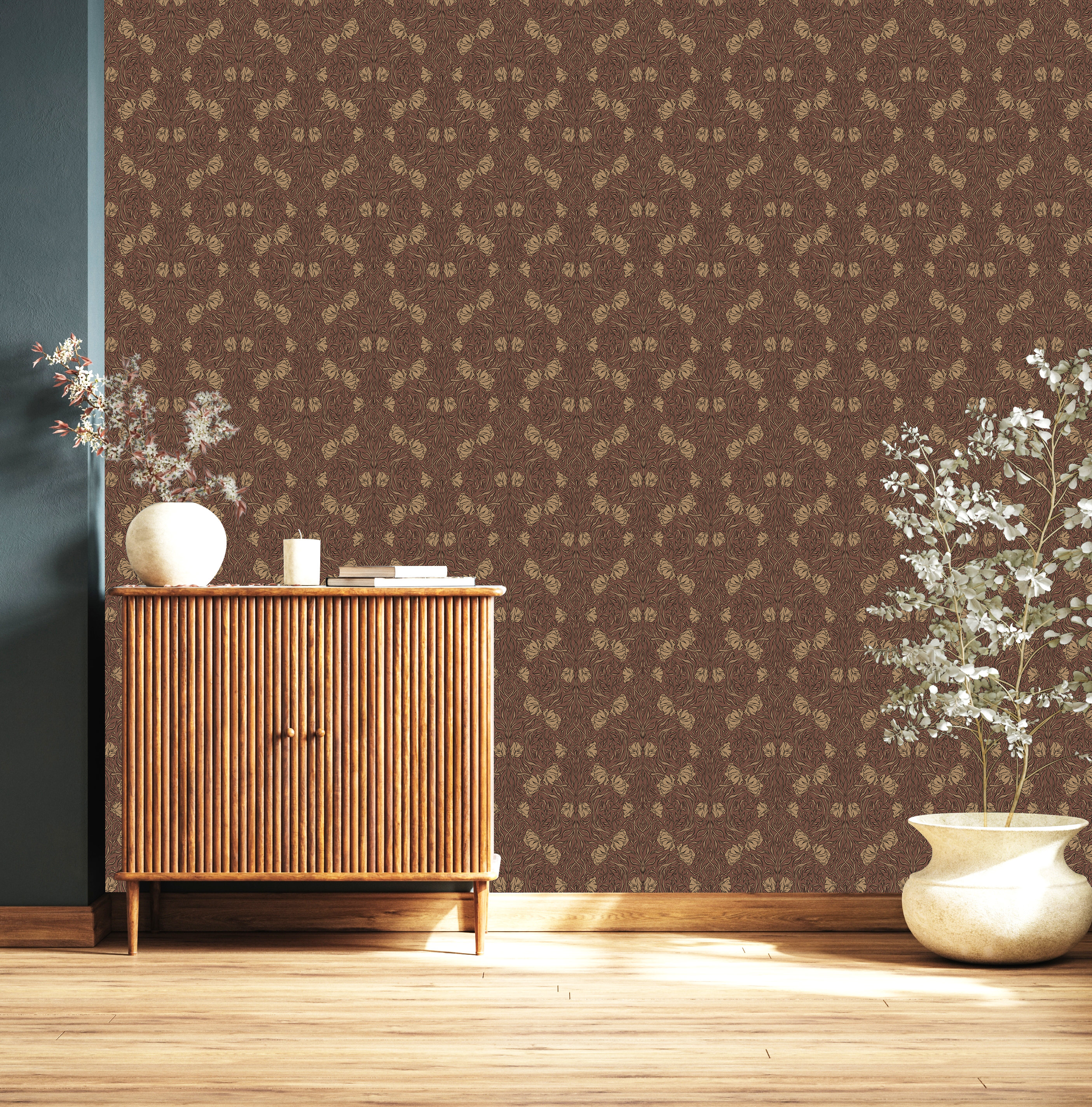 Amberly Floral Wallpaper: Traditional Botanical Green & Cream