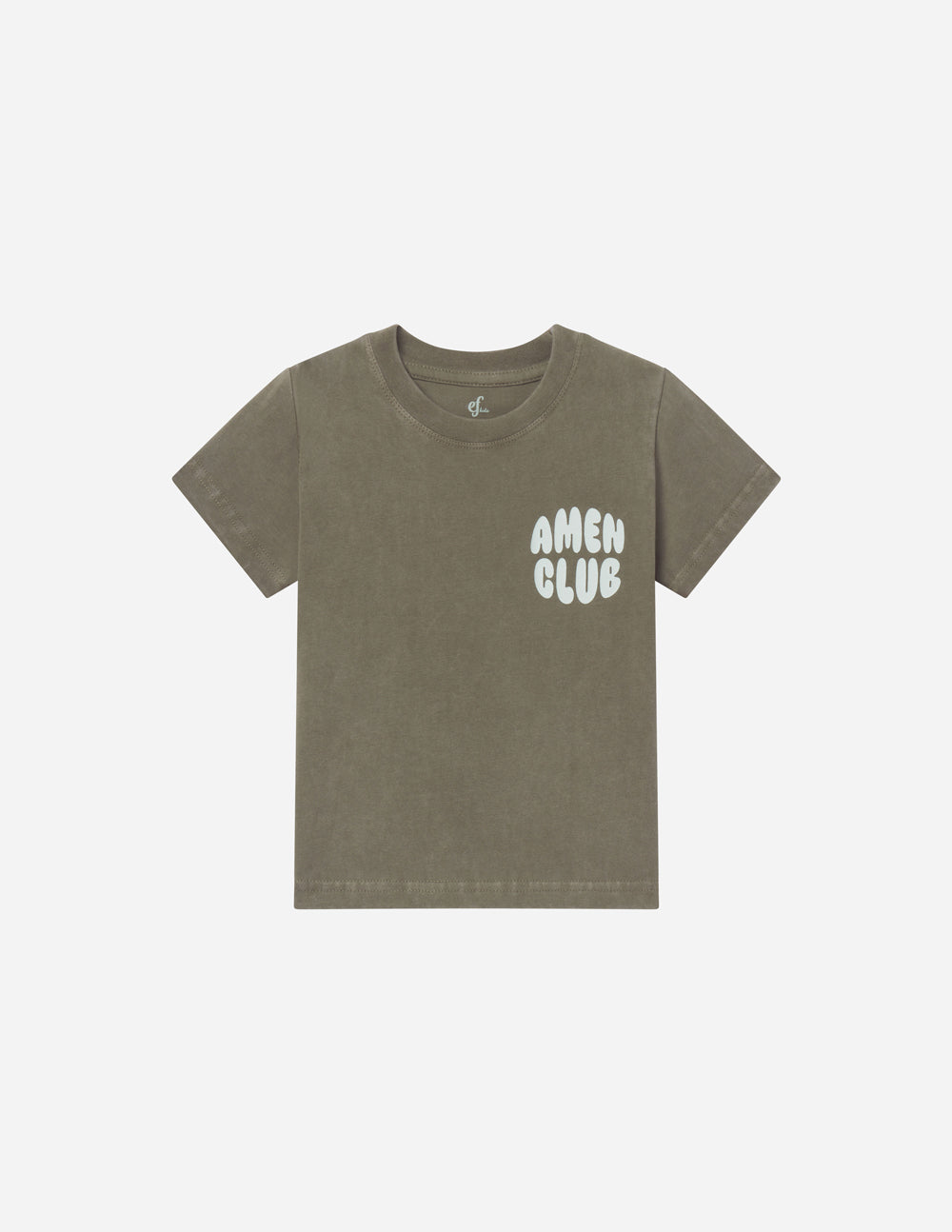 Amen Club Kids Graphic Tee in Olive Green and White