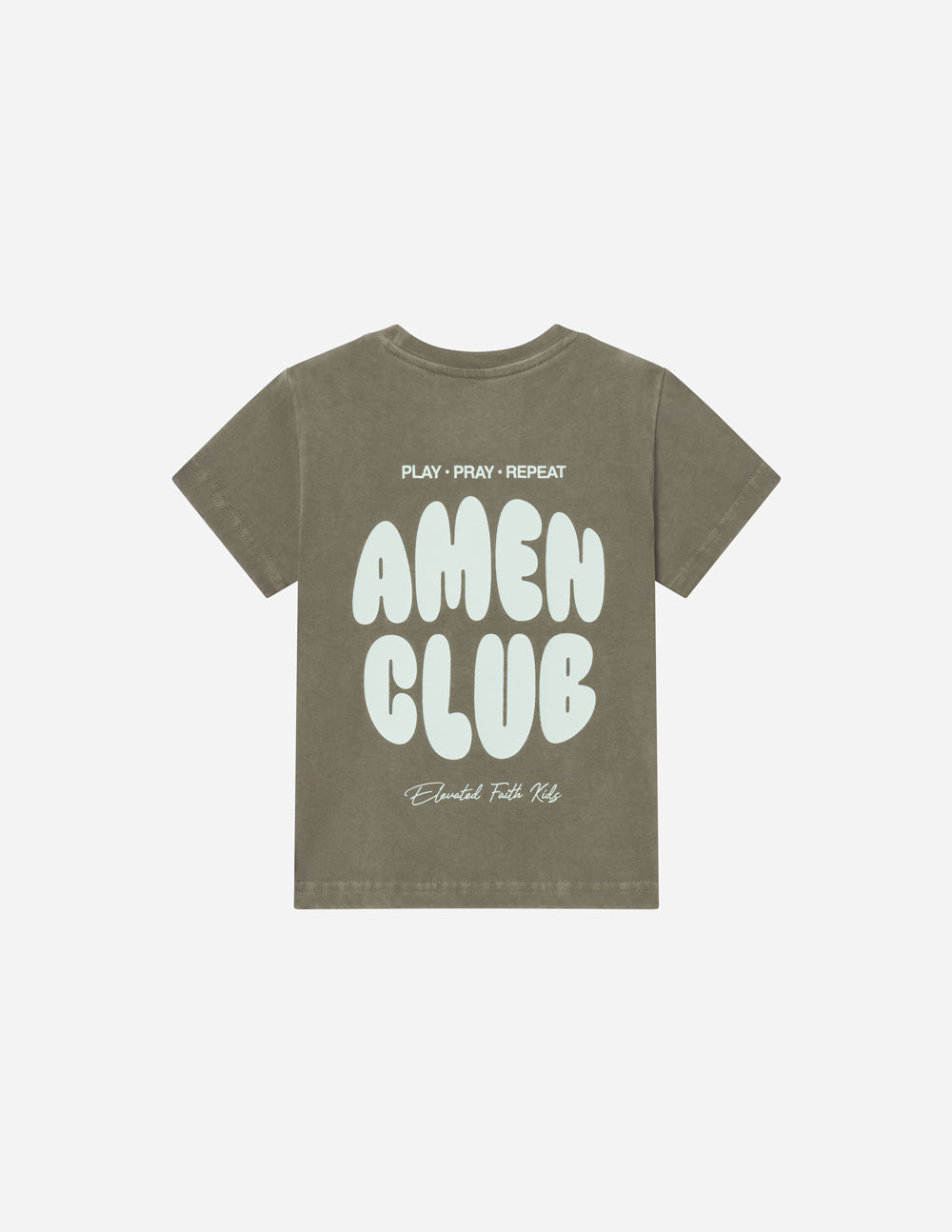 Amen Club Kids Graphic Tee in Olive Green and White