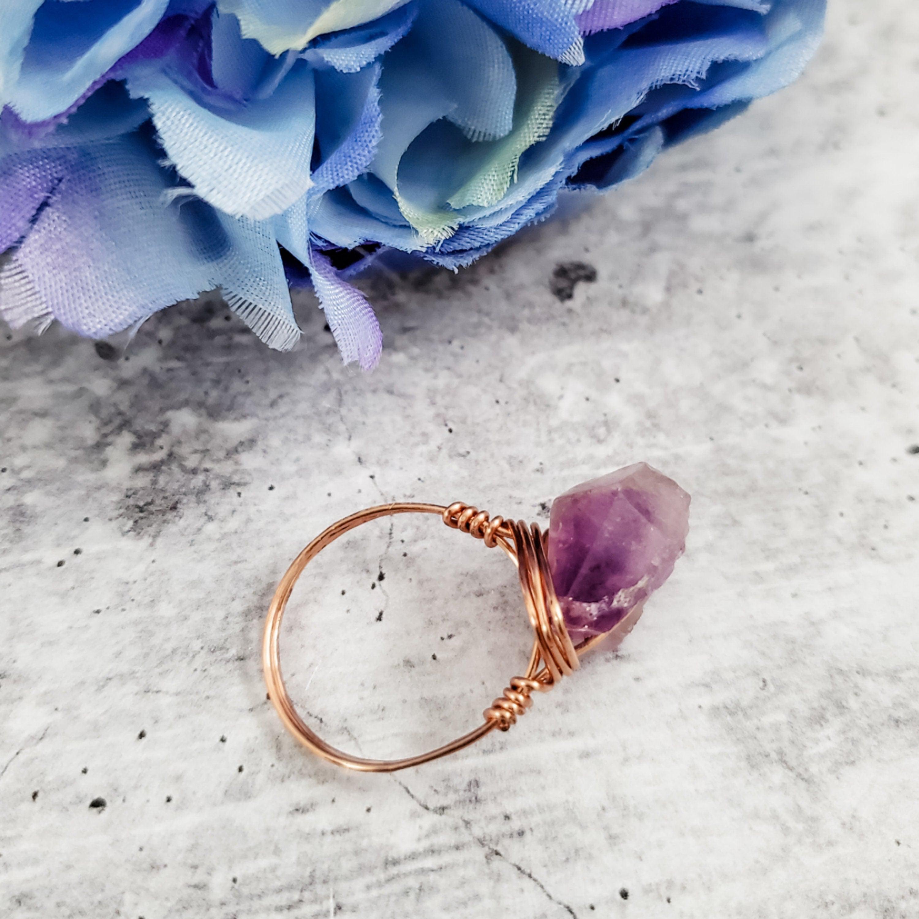 Amethyst Wire Wrapped Raw Crystal Ring