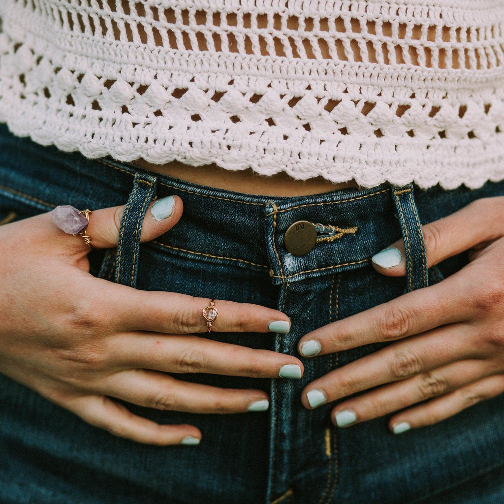 Amethyst Wire Wrapped Raw Crystal Ring